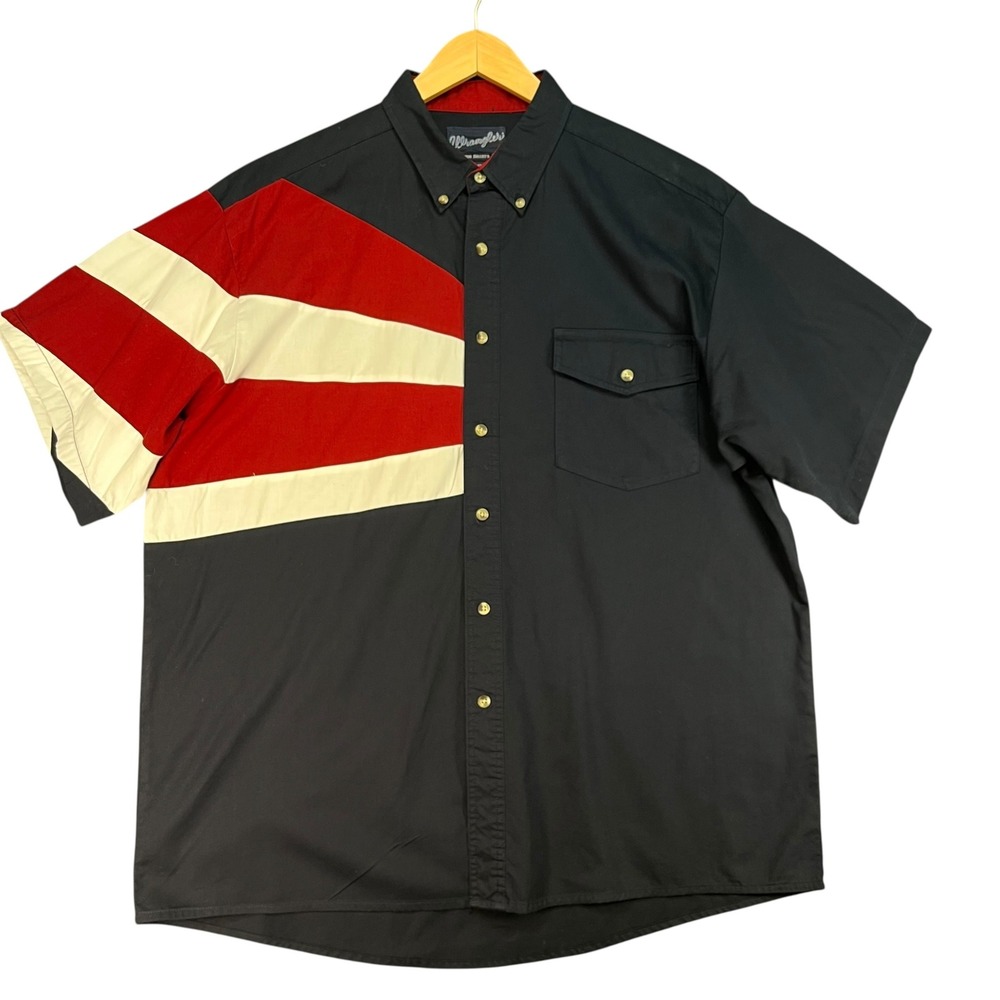 Wrangler Western USA Flag Colorblock Shirt Navy‎ Red White XL